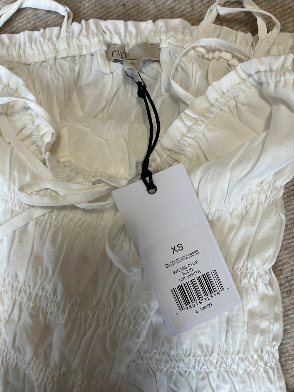 White Smocked Maxi Dress with Spaghetti Straps - Picture 5 of 6